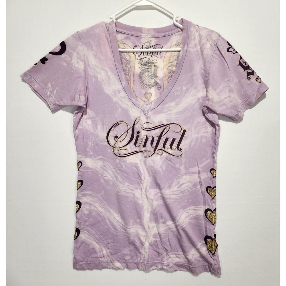 Sinful‎ by Affliction Women's Casual Artsy Purple Shirt Size L